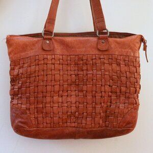 Vilenca Holland Woven Leather Laptop Tote / Shoulder Bag / Purse (Cognac-Brown)